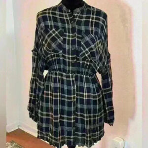 HYFVE Plaid Button-up Shirt Mini Dress